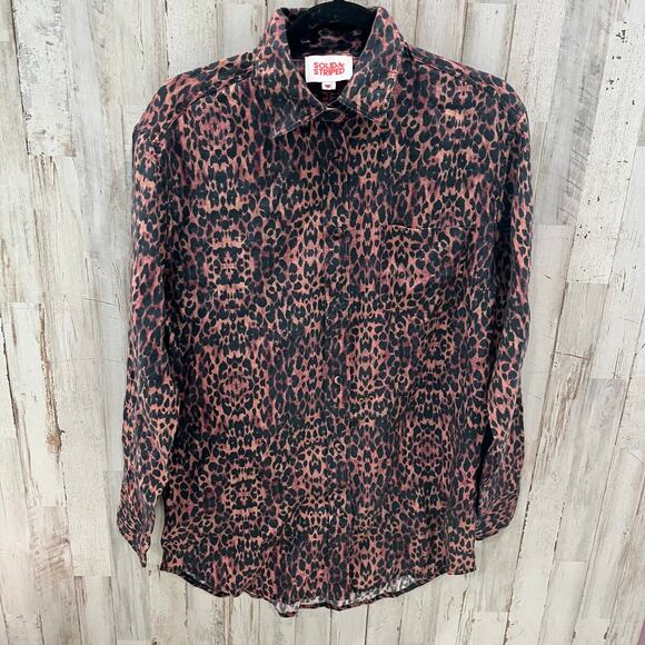 Solid & Striped Oxford Leopard Print 100% Linen Button Front Tunic Shirt XS - Picture 1 of 6